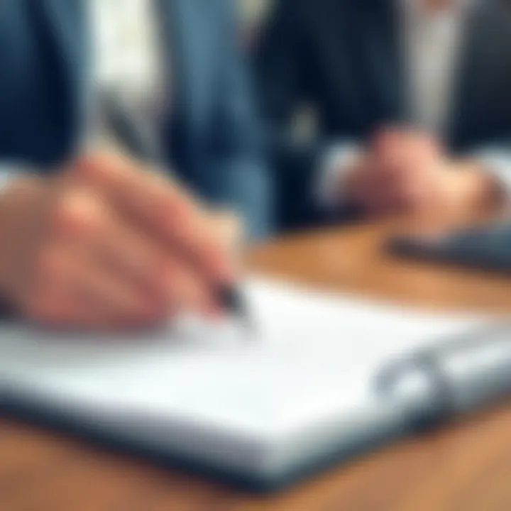 Close-up of a notepad and pen during a sales call